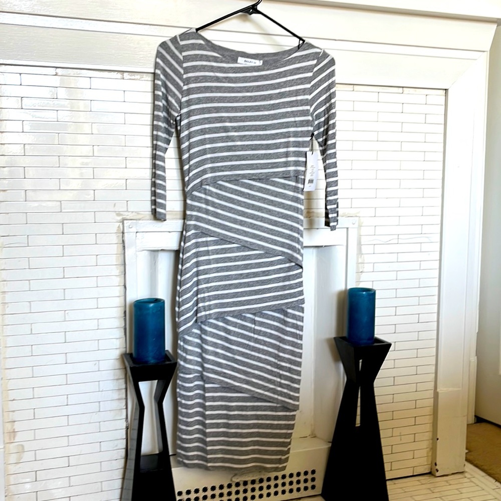 Column Dress, Grey and White Striped